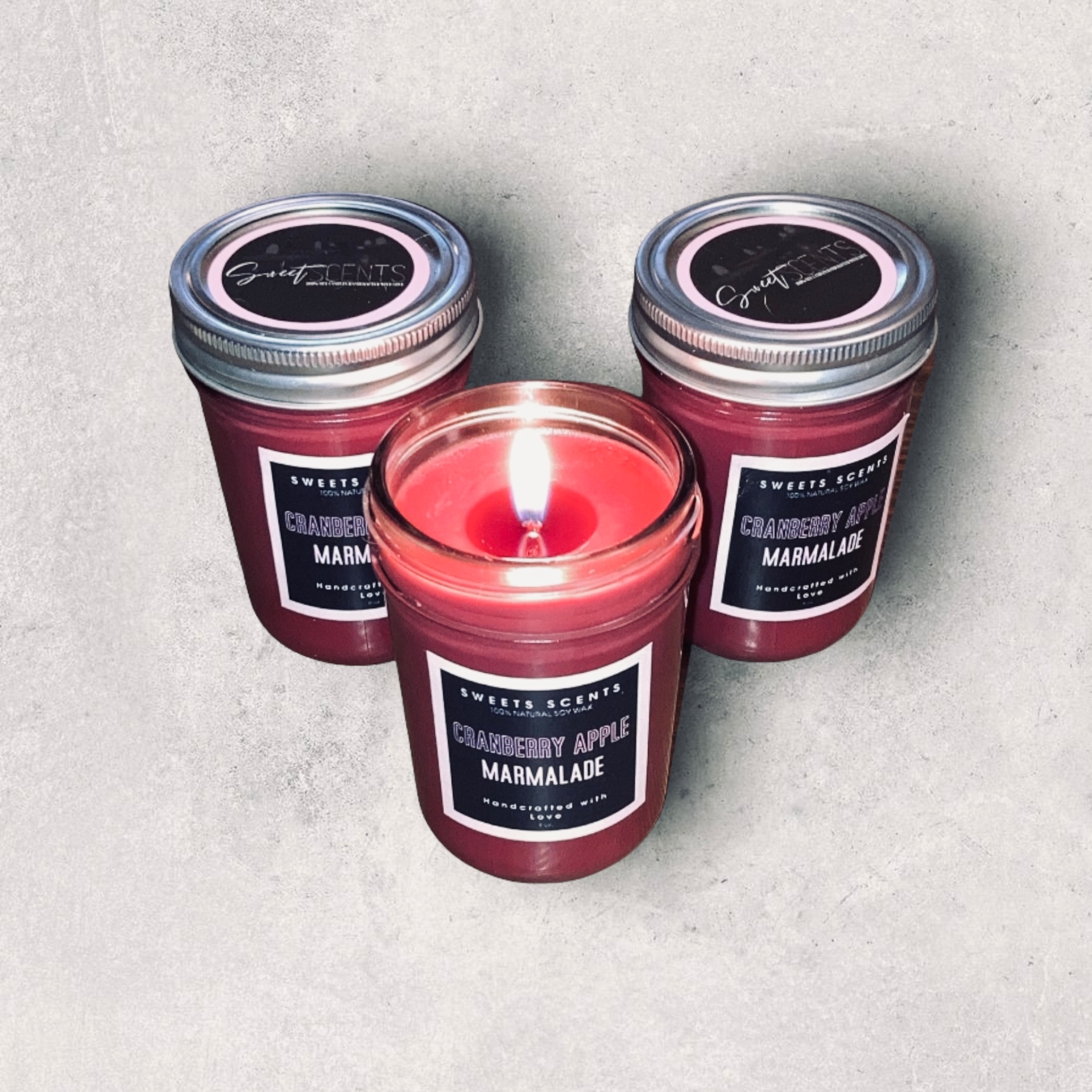 Cranberry Apple Marmalade soy candle in a glass jar